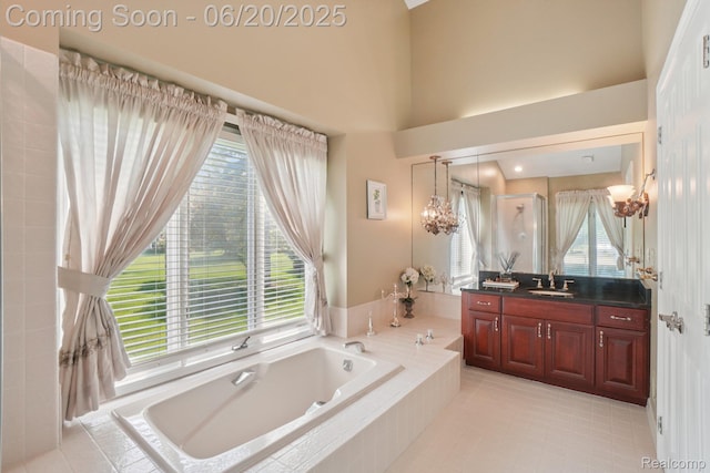 4541 Rivers Edge, Troy, MI 48098 - bathroom with vanity, a bath, plenty of natural light, and a chandelier