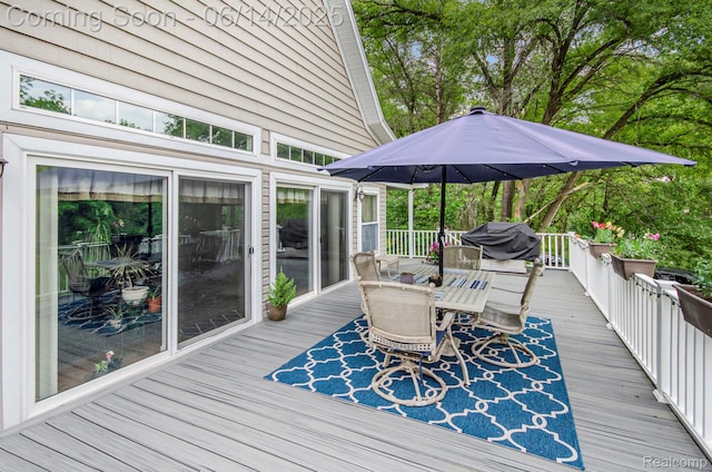 61995 Mount Vernon Rd, Washington, MI 48094 - wooden deck featuring outdoor dining space and grilling area
