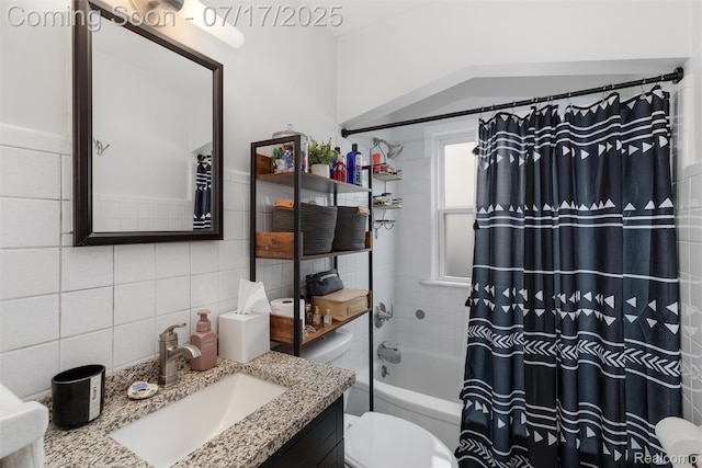 518 Roth Blvd, Clawson, MI 48017 - bathroom featuring vanity, shower / bath combination with curtain, tile walls, and backsplash