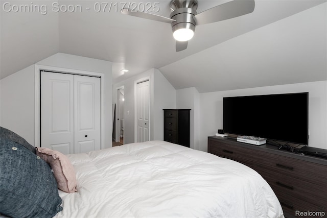 518 Roth Blvd, Clawson, MI 48017 - bedroom featuring vaulted ceiling, two closets, and ceiling fan