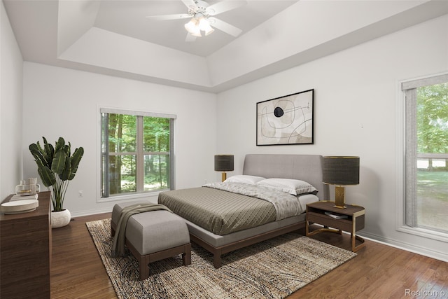 3409 Ancient Dr, Port Huron, MI 48060 - bedroom featuring wood finished floors, a tray ceiling, and ceiling fan