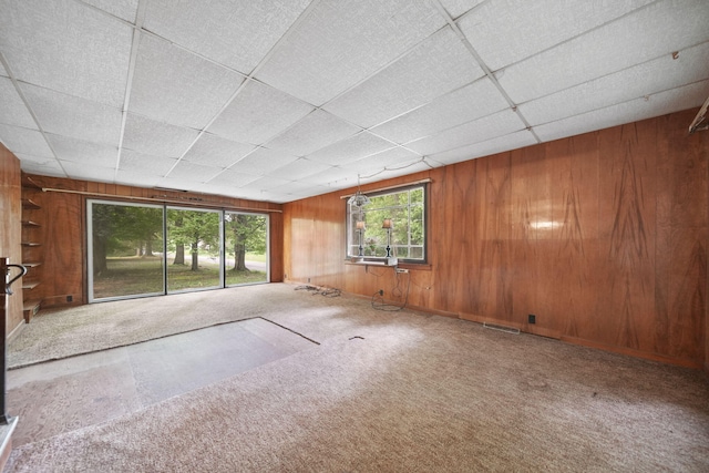538 S Jackson St, Hanover, MI 49241 - carpeted spare room with wood walls and a drop ceiling