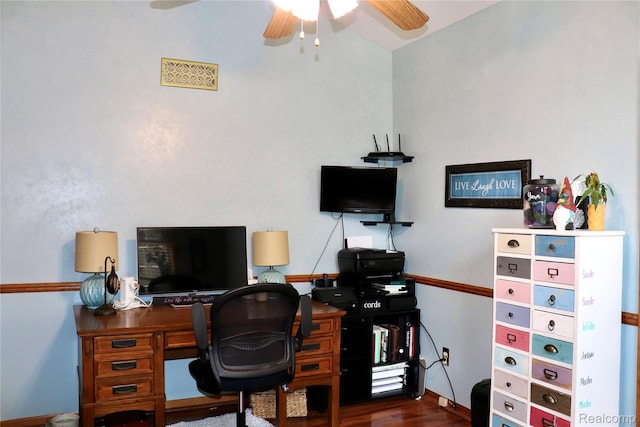 1149 Highview Dr, Lapeer, MI 48446 - home office with ceiling fan, wood finished floors, and baseboards