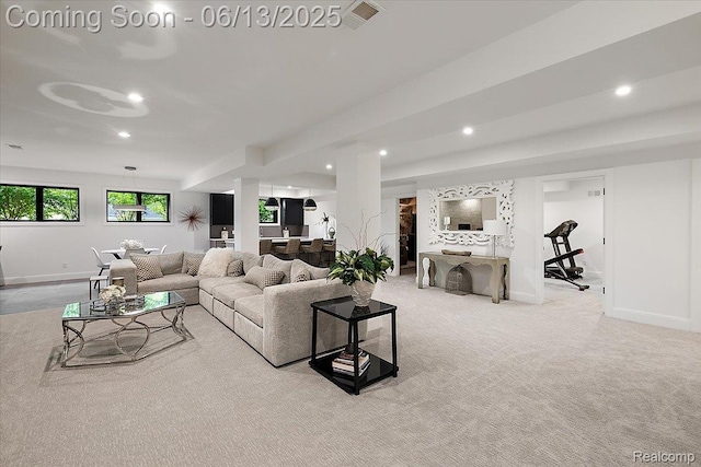 212 Enclave Ct, Rochester Hills, MI 48306 - carpeted living room featuring baseboards and recessed lighting