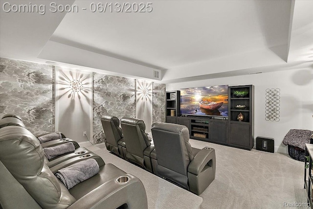 212 Enclave Ct, Rochester Hills, MI 48306 - carpeted home theater featuring baseboards and a tray ceiling