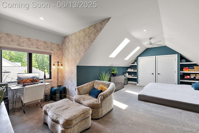212 Enclave Ct, Rochester Hills, MI 48306 - bedroom featuring a skylight and vaulted ceiling