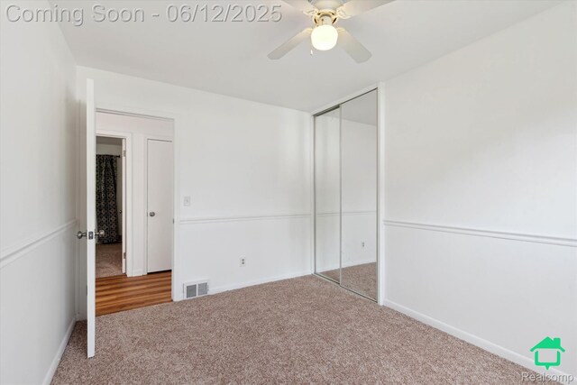 32703 Anita Dr, Westland, MI 48185 - unfurnished bedroom featuring carpet, a closet, and ceiling fan