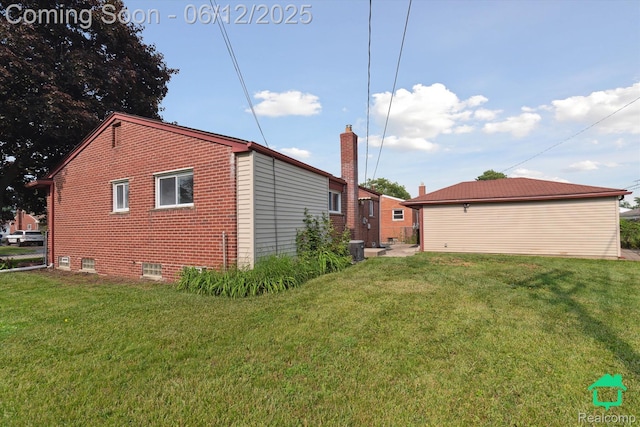 32703 Anita Dr, Westland, MI 48185 - view of home's exterior featuring a yard, a chimney, and brick siding