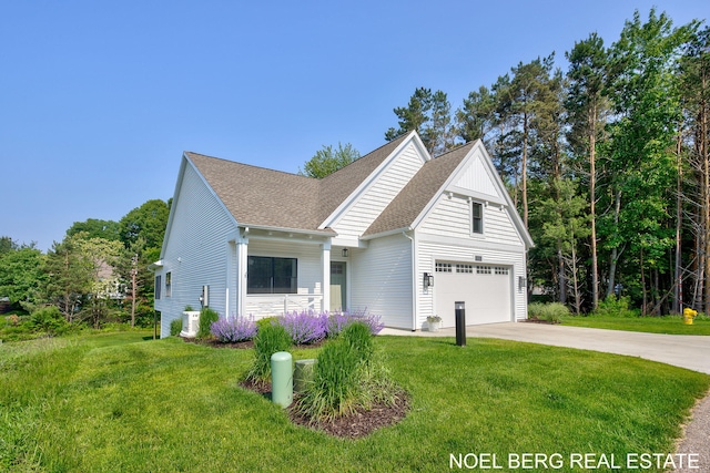 18153 Newgate Ln, Spring Lake, MI 49456 - view of front of home with concrete driveway, a front lawn, roof with shingles, and central air condition unit