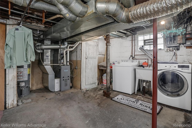 2931 4th St, Trenton, MI 48183 - below grade area with heating unit, electric panel, and washing machine and clothes dryer