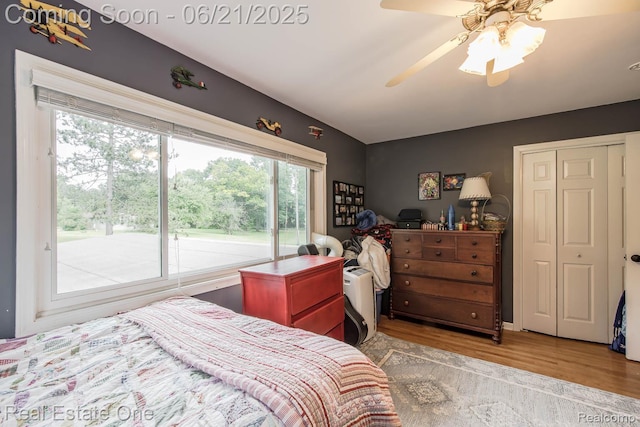 1400 W Predmore Rd, Oakland, MI 48363 - bedroom with wood finished floors, a closet, and a ceiling fan