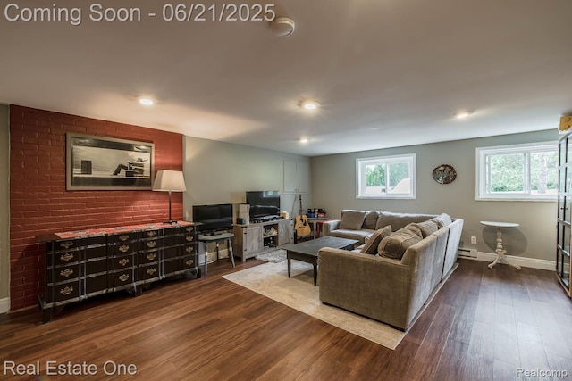 1400 W Predmore Rd, Oakland, MI 48363 - living area featuring dark wood-style flooring, recessed lighting, and baseboard heating