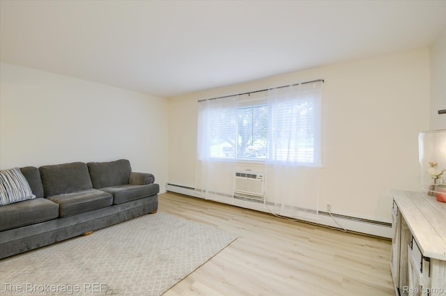810 Plate St Unit 103, Rochester, MI 48307 - living area featuring light wood-style flooring, a baseboard radiator, and a wall mounted AC