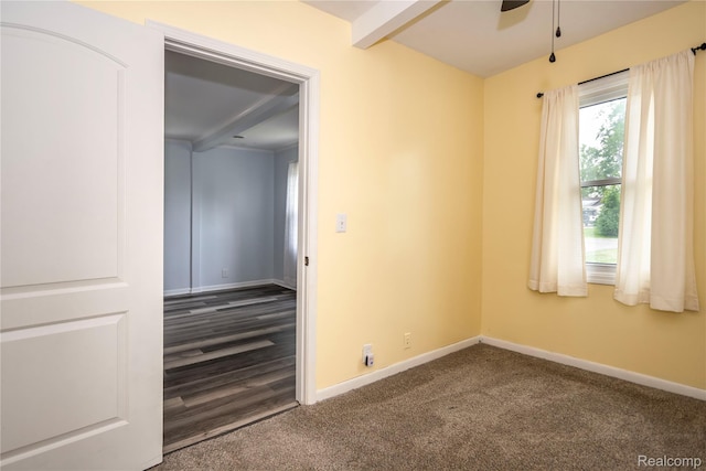 2910 Peerless Ave, Waterford, MI 48328 - unfurnished room with a ceiling fan, baseboards, beam ceiling, and carpet