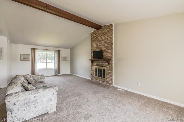 4851 Shoreline Blvd, Waterford, MI 48329 - living room with carpet floors, a brick fireplace, and baseboards