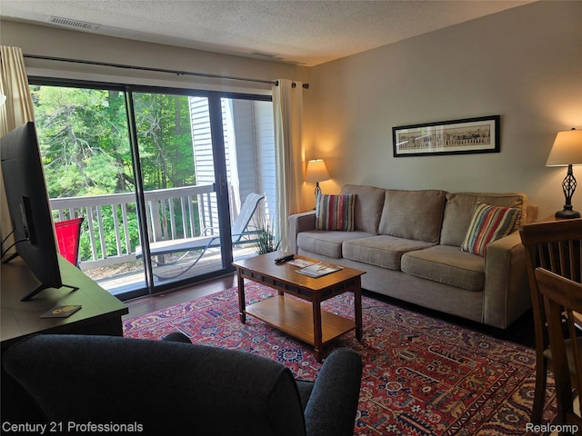 5714 N Creeks Xing, Williamsburg, MI 49690 - living area with a textured ceiling and wood finished floors
