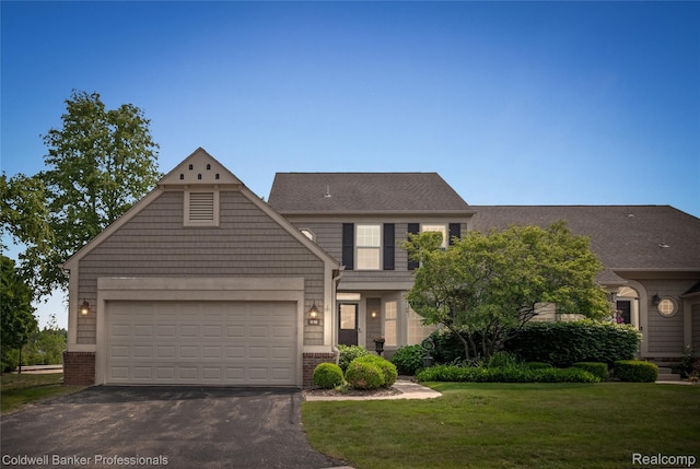 916 Tartan Trl, Bloomfield Hills, MI 48304 - view of front of property featuring asphalt driveway, a garage, brick siding, and a front lawn