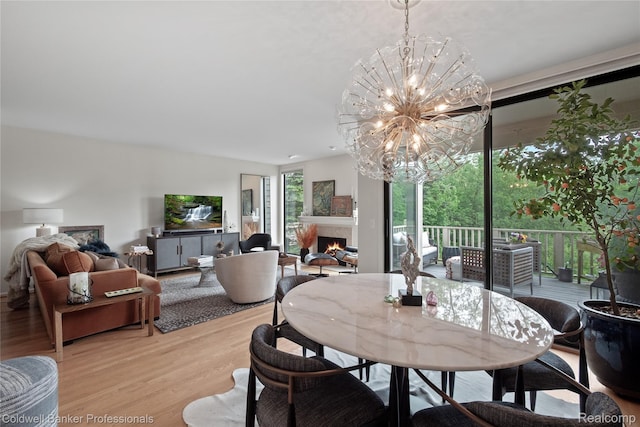 916 Tartan Trl, Bloomfield Hills, MI 48304 - dining room featuring a chandelier, light wood-style floors, and a warm lit fireplace