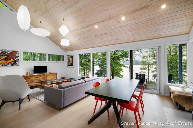 5185 W Nurnberg Rd, Michigan, MI 49411 - living room featuring wooden ceiling, plenty of natural light, high vaulted ceiling, light wood-type flooring, and recessed lighting