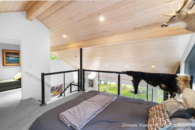 5185 W Nurnberg Rd, Michigan, MI 49411 - carpeted bedroom with wooden ceiling, multiple windows, and recessed lighting