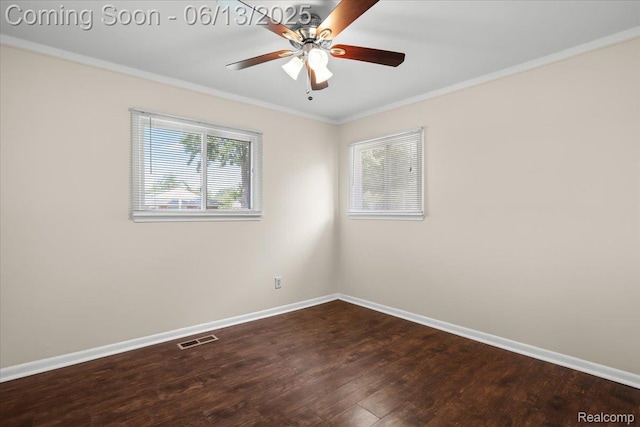 9243 Cornell St, Plymouth, MI 48180 - empty room with a ceiling fan, wood finished floors, and crown molding