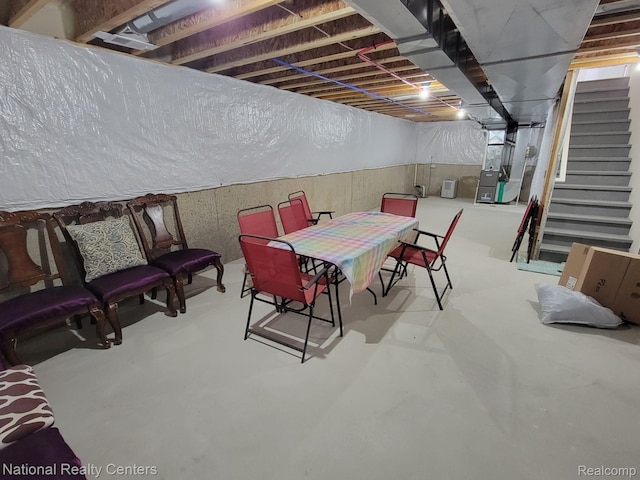 51485 Maple Leaf Dr, Macomb, MI 48042 - unfinished basement featuring stairway and heating unit