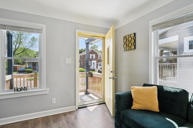 289 Newport St, Detroit, MI 48215 - doorway to outside with plenty of natural light, wood finished floors, and baseboards