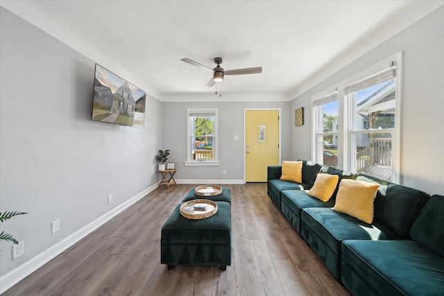 289 Newport St, Detroit, MI 48215 - living area featuring a ceiling fan, baseboards, and wood finished floors