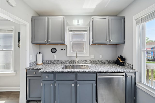 289 Newport St, Detroit, MI 48215 - kitchen featuring dishwasher, a sink, gray cabinets, and plenty of natural light