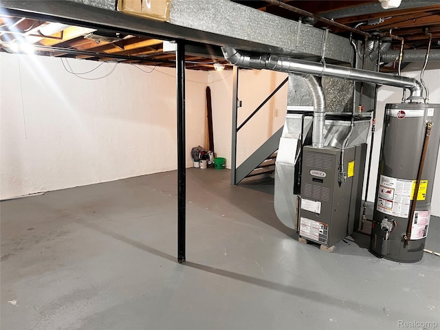 25731 Salem Ct Unit 63, Roseville, MI 48066 - unfinished below grade area featuring gas water heater, stairs, and heating unit