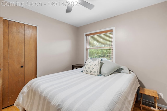 5388 N Georgetown Rd, Grand Blanc, MI 48439 - bedroom with a closet, wood finished floors, and a ceiling fan