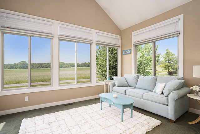 1300 St Andrews Dr, Holland, MI 49423 - sunroom featuring carpet floors, vaulted ceiling, and baseboards