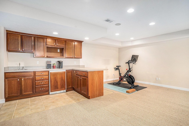 1300 St Andrews Dr, Holland, MI 49423 - bar with light carpet, recessed lighting, baseboards, fridge, and a sink