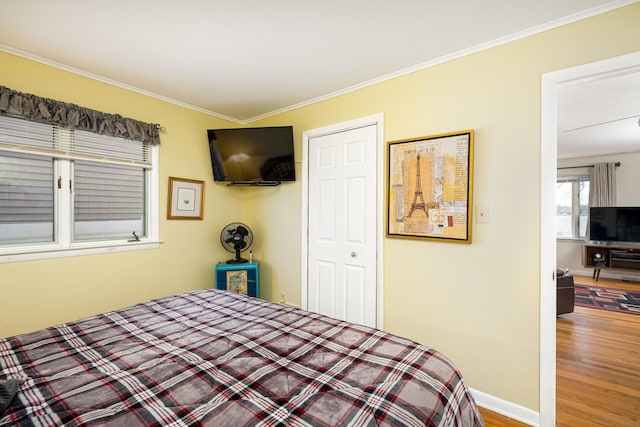 114 W Grove Ave, Michigan Center, MI 49254 - bedroom with wood finished floors, ornamental molding, and baseboards