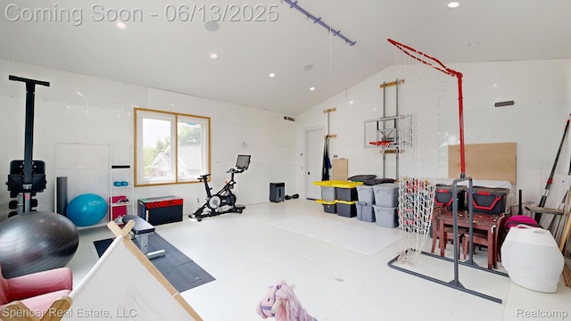 571 Dunleavy Dr, Highland, MI 48356 - workout room with vaulted ceiling and recessed lighting