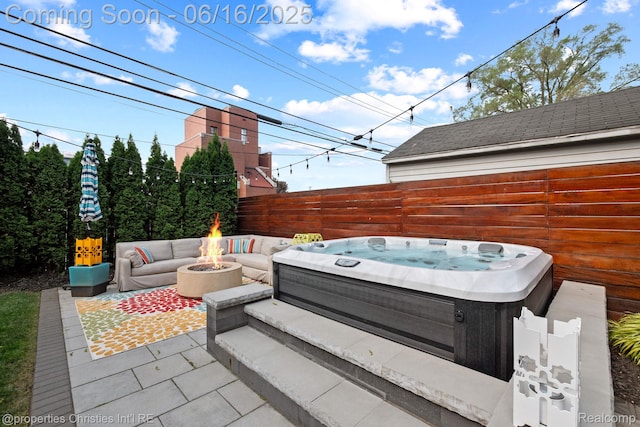 1044 Hazel, Birmingham, MI 48009 - view of patio / terrace featuring an outdoor fire pit and a hot tub