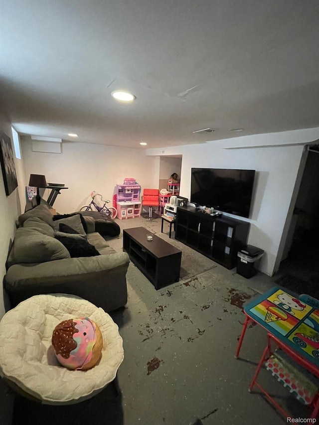 10404 Somerset Ave, Detroit, MI 48224 - living area with unfinished concrete floors and recessed lighting