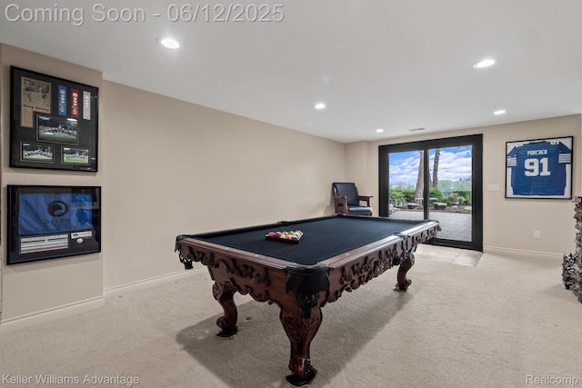 10993 Stoney Point Dr, South Lyon, MI 48178 - playroom with baseboards, carpet, recessed lighting, and billiards