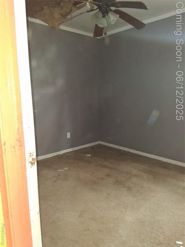 709 E Margaret St, Highland Park, MI 48203 - unfurnished room featuring a ceiling fan, baseboards, and concrete floors