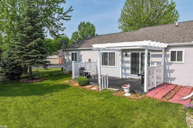 1273 Crystal Pointe Cir, Fenton, MI 48430 - rear view of property featuring a pergola, a lawn, a shingled roof, and a patio