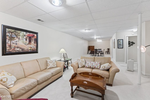 1273 Crystal Pointe Cir, Fenton, MI 48430 - living room featuring carpet flooring and a paneled ceiling