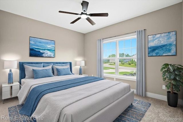 2763 Clivedon Rd, Howell, MI 48843 - bedroom featuring light carpet, baseboards, and ceiling fan