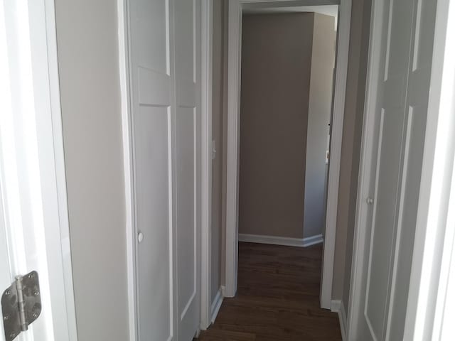 243 Lake Dr, Muskegon, MI 49441 - hallway featuring baseboards and dark wood-type flooring