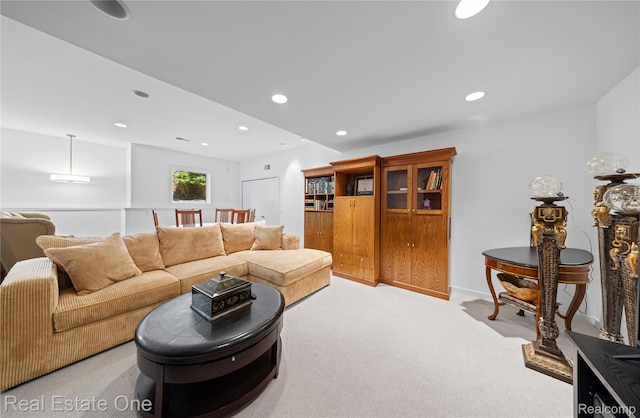 3856 Pine Lake Knoll Dr, West Bloomfield, MI 48324 - living area featuring light colored carpet and recessed lighting