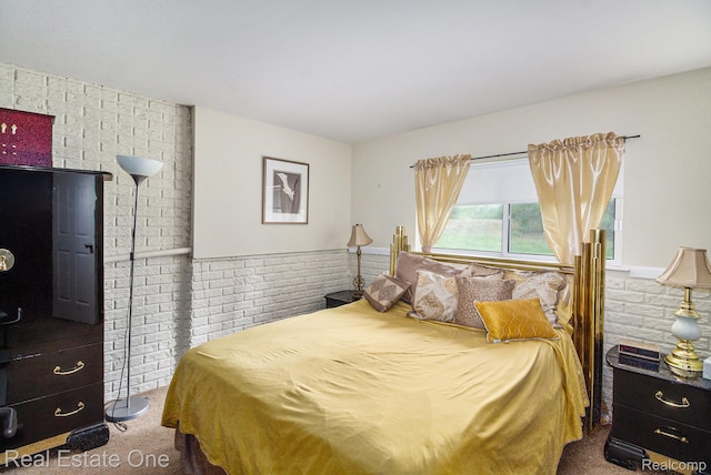 1130 Andover Cir, Commerce Twp, MI 48390 - carpeted bedroom featuring wainscoting and brick wall