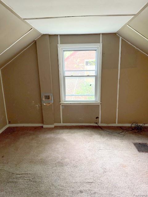 19537 Hamburg St, Detroit, MI 48205 - bonus room featuring lofted ceiling, light carpet, and baseboards