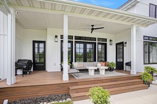 2958 S Edgar Rd, Mason, MI 48854 - wooden porch with a ceiling fan and area for grilling
