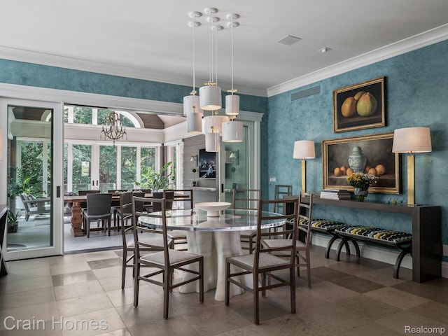 20 Hidden Rdg, Bloomfield Hills, MI 48304 - dining area with a chandelier and crown molding