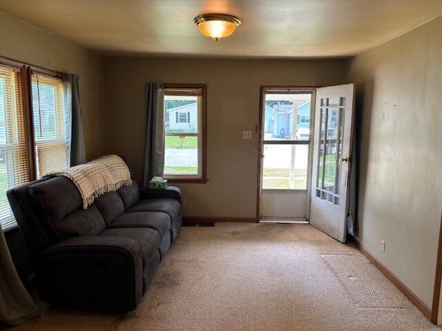 408 Hill St, Buchanan, MI 49107 - sitting room with baseboards, light carpet, and healthy amount of natural light