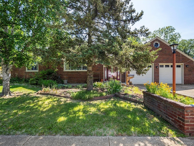 28212 Shock St, Saint Clair Shores, MI 48081 - obstructed view of property featuring asphalt driveway, a front lawn, a garage, and brick siding